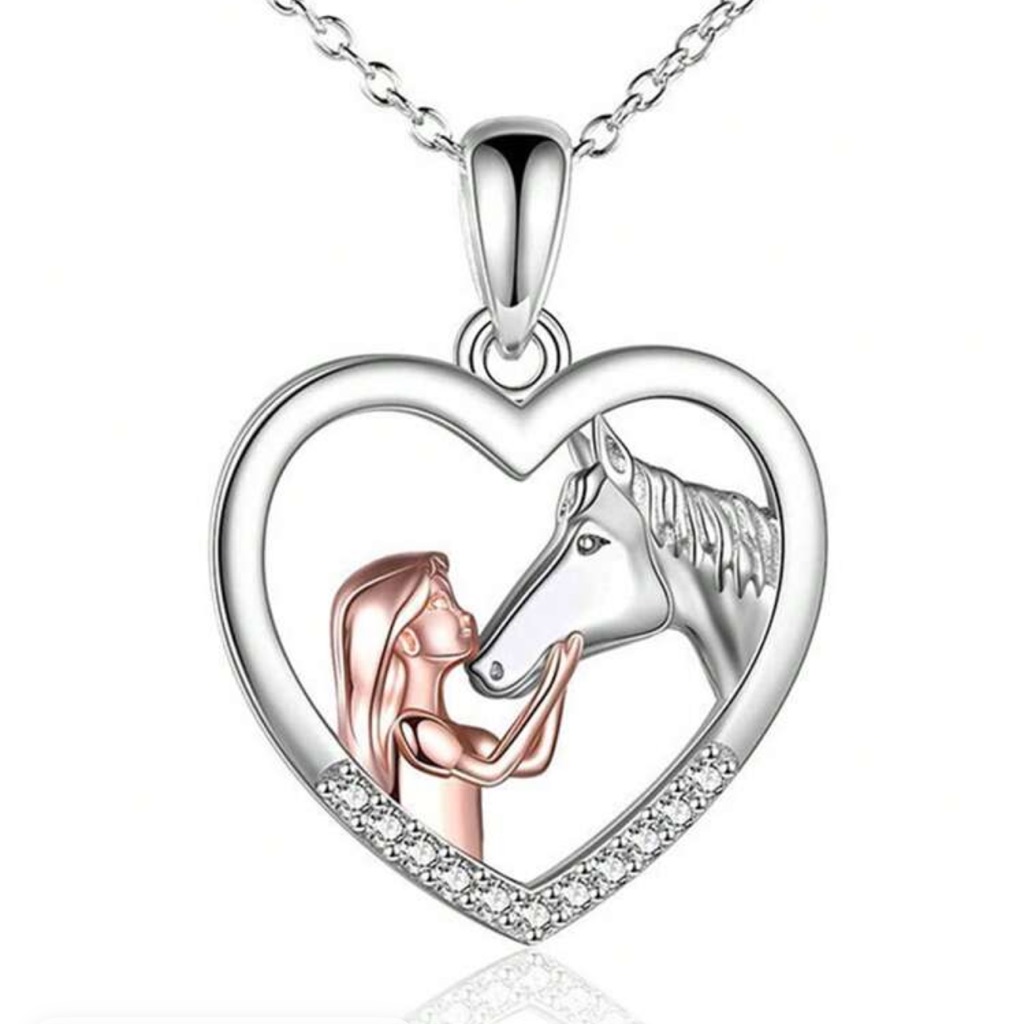 Heart Pendant Necklace With Horse And Girl Design